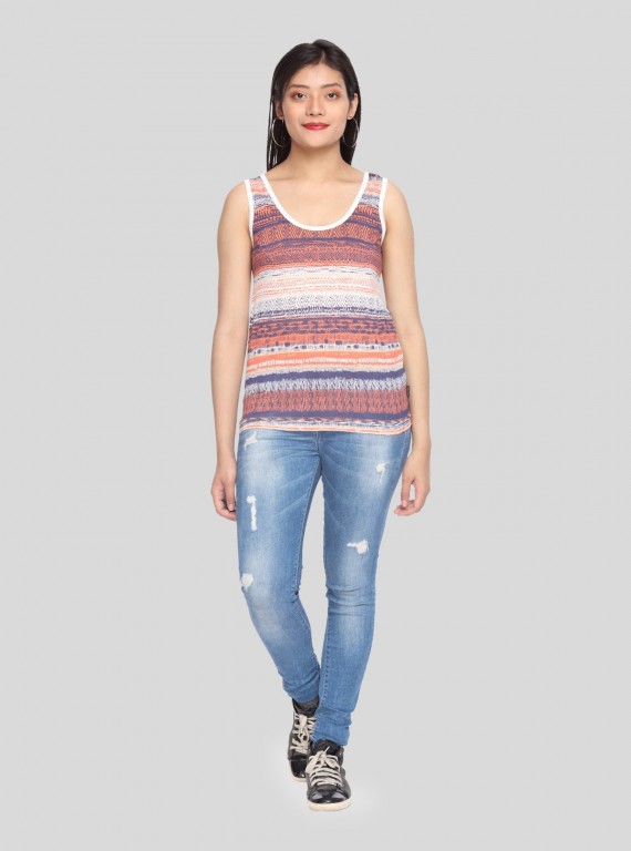 Ecru Printed Sleeveless Top