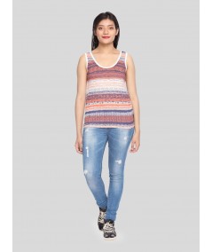 Ecru Printed Sleeveless Top