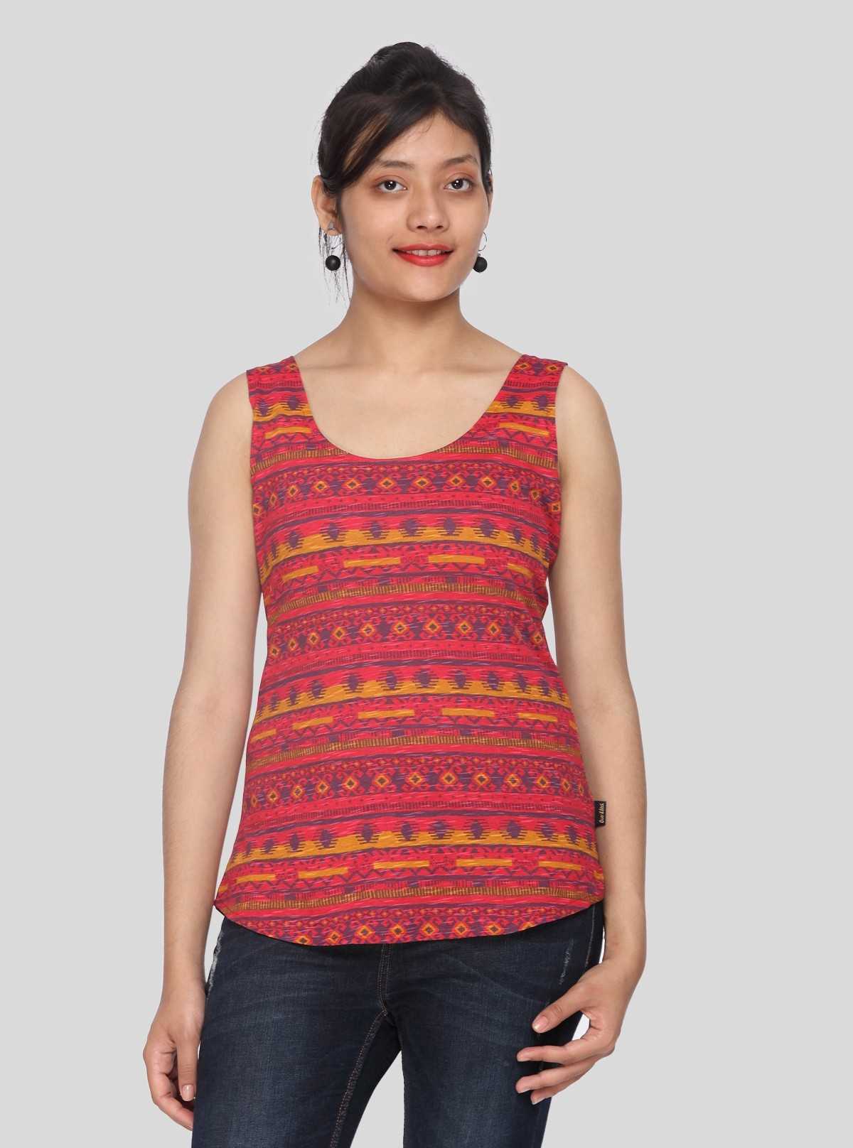 Sleeveless Printed Orange Floral Top