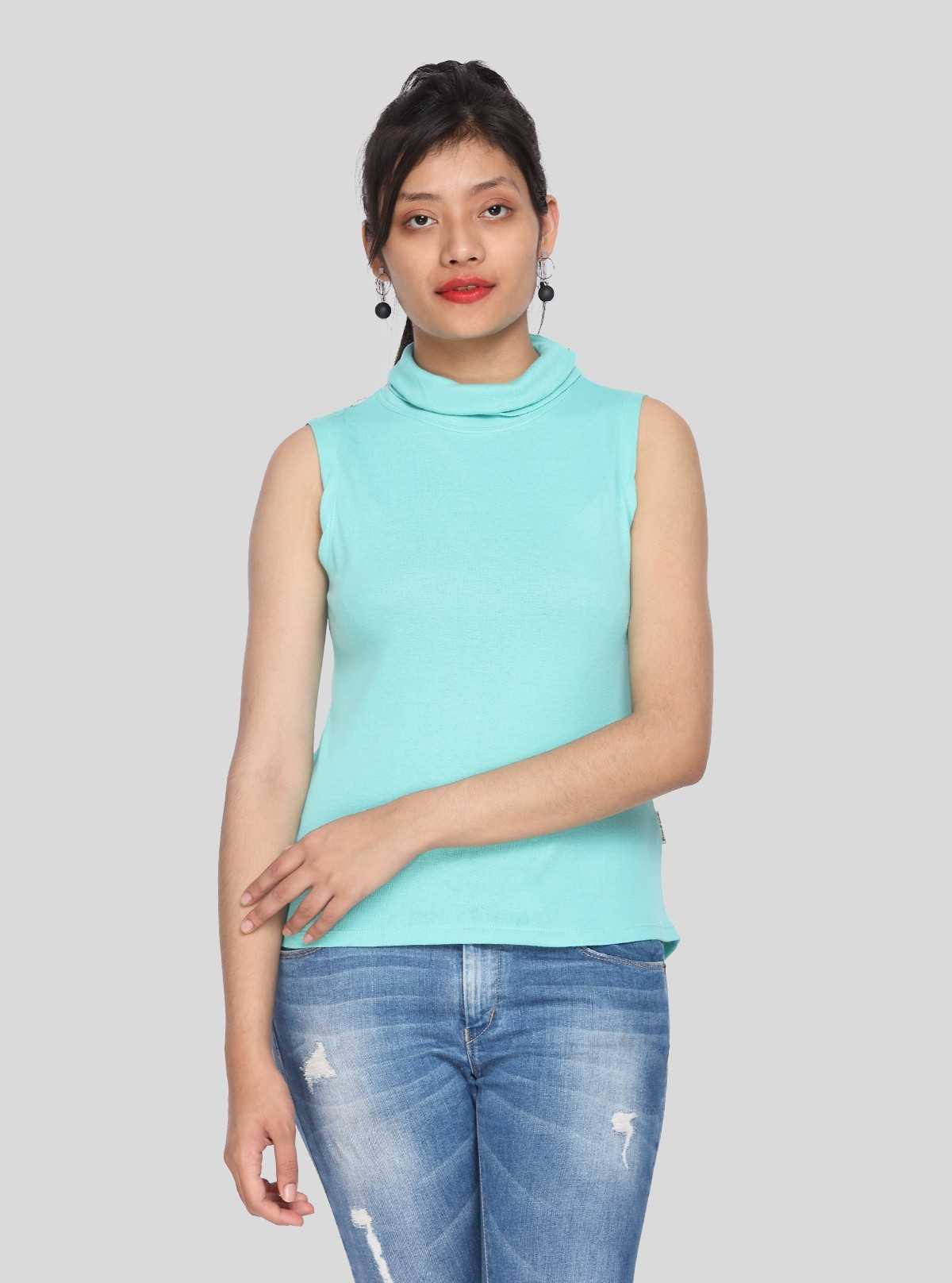 Women’s Blue Roll On Neck Sleeveless Top – Boer and Fitch