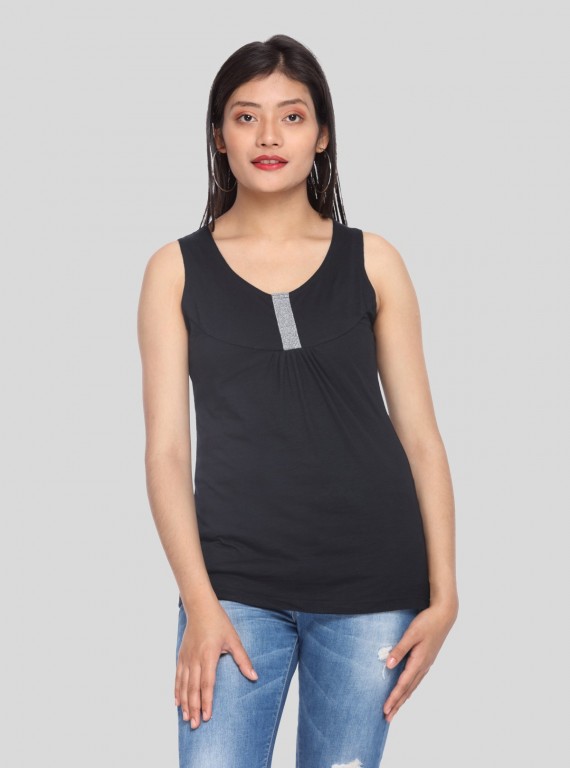 Women’s Sleeveless Black Cotton Jersey Top – Elegant Casual by Boer and Fitch
