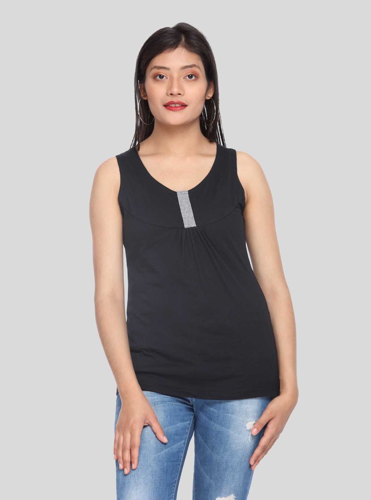 Women’s Sleeveless Black Cotton Jersey Top – Elegant Casual by Boer and Fitch