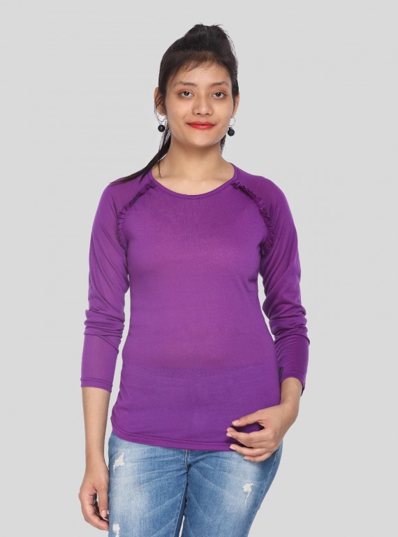 Women's Purple Viscose Knit Long Sleeve Top – Elegant & Soft | Boer & Fitch
