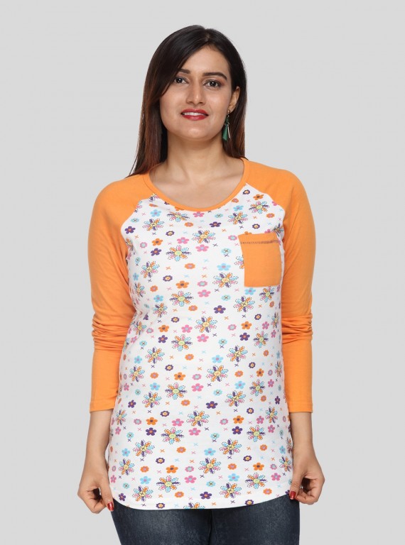 Women’s Orange Raglan Sleeve Cotton Jersey Top with Long Sleeves | Boer & Fitch