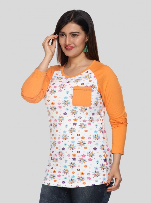Orange Floral Long Sleeve Top
