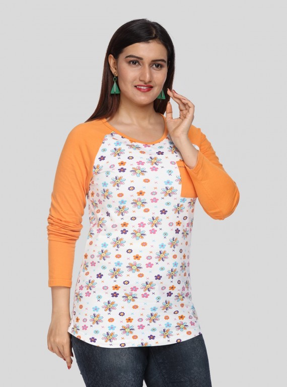 Orange Floral Long Sleeve Top