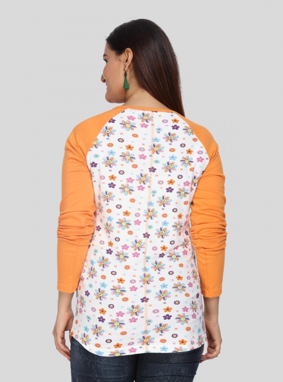 Orange Floral Long Sleeve Top