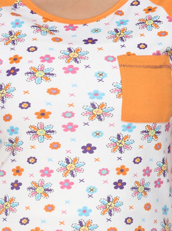 Orange Floral Long Sleeve Top