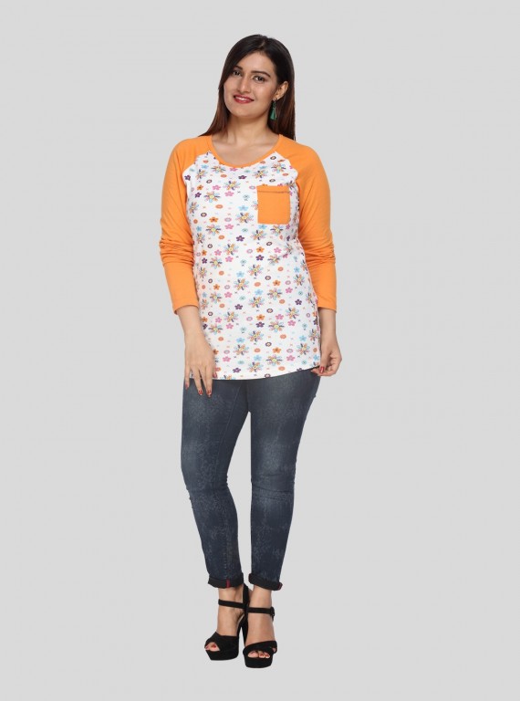 Orange Floral Long Sleeve Top