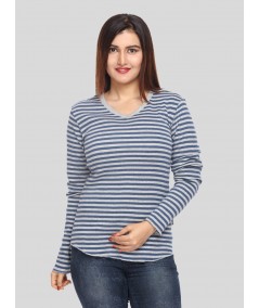 Women’s Grey Melange Striped Long Sleeve Cotton Jersey Top | Boer & Fitch