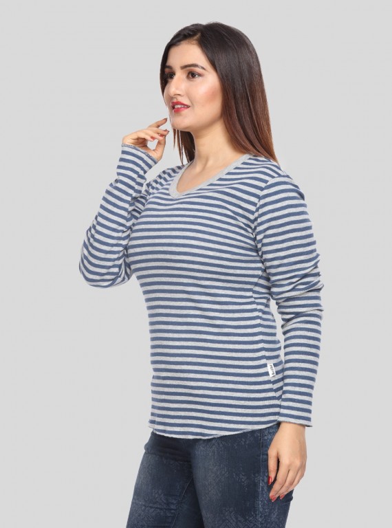 Grey Stripped Long Sleeve Top