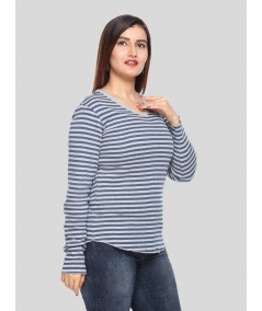Grey Stripped Long Sleeve Top