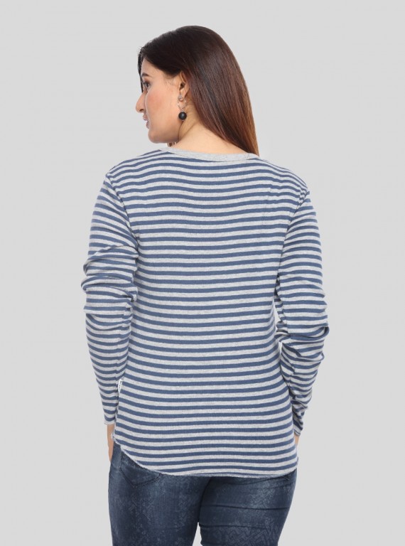 Grey Stripped Long Sleeve Top
