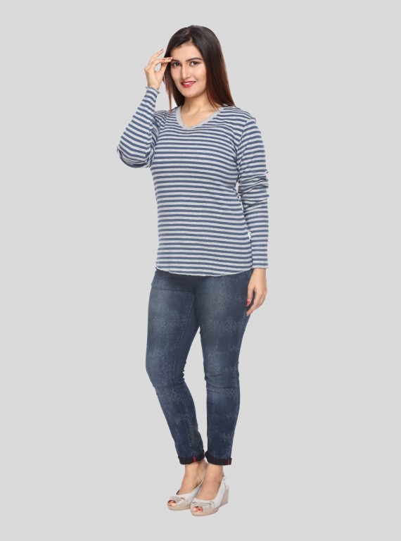 Grey Stripped Long Sleeve Top