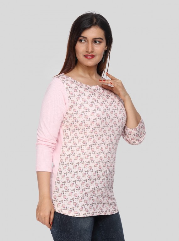 Pink Glitter Printed Neck Top