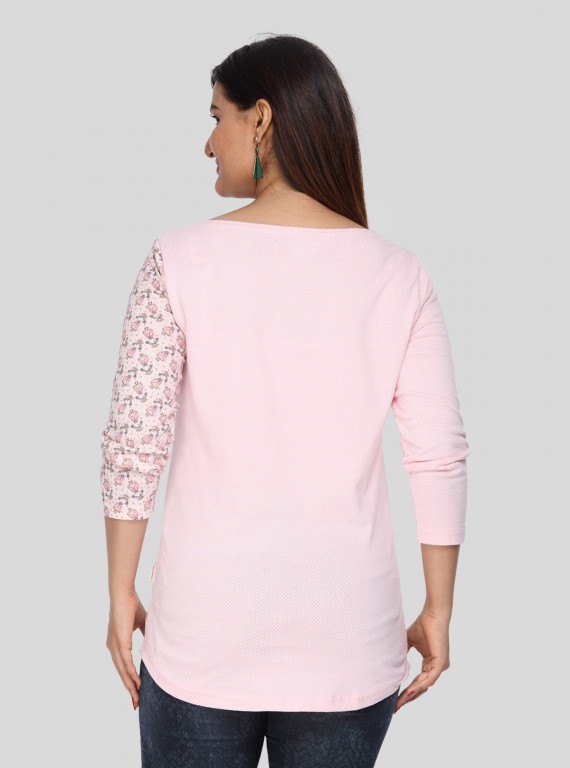 Pink Glitter Printed Neck Top