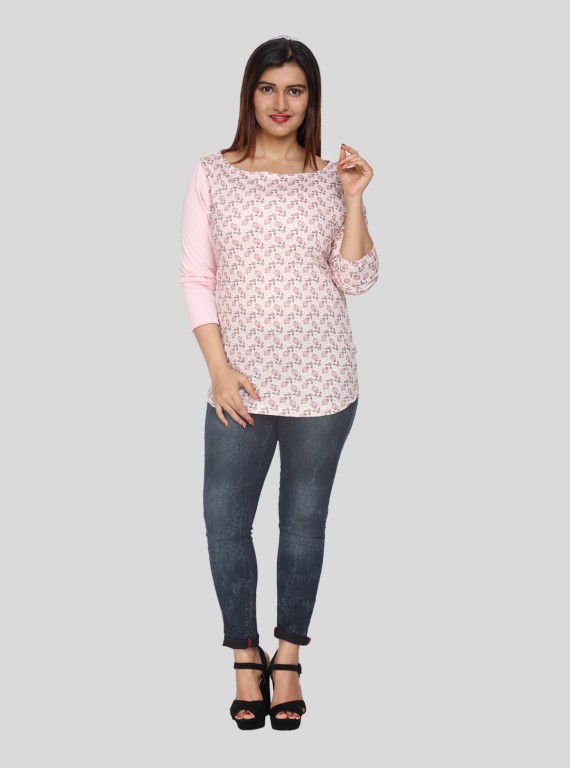 Pink Glitter Printed Neck Top