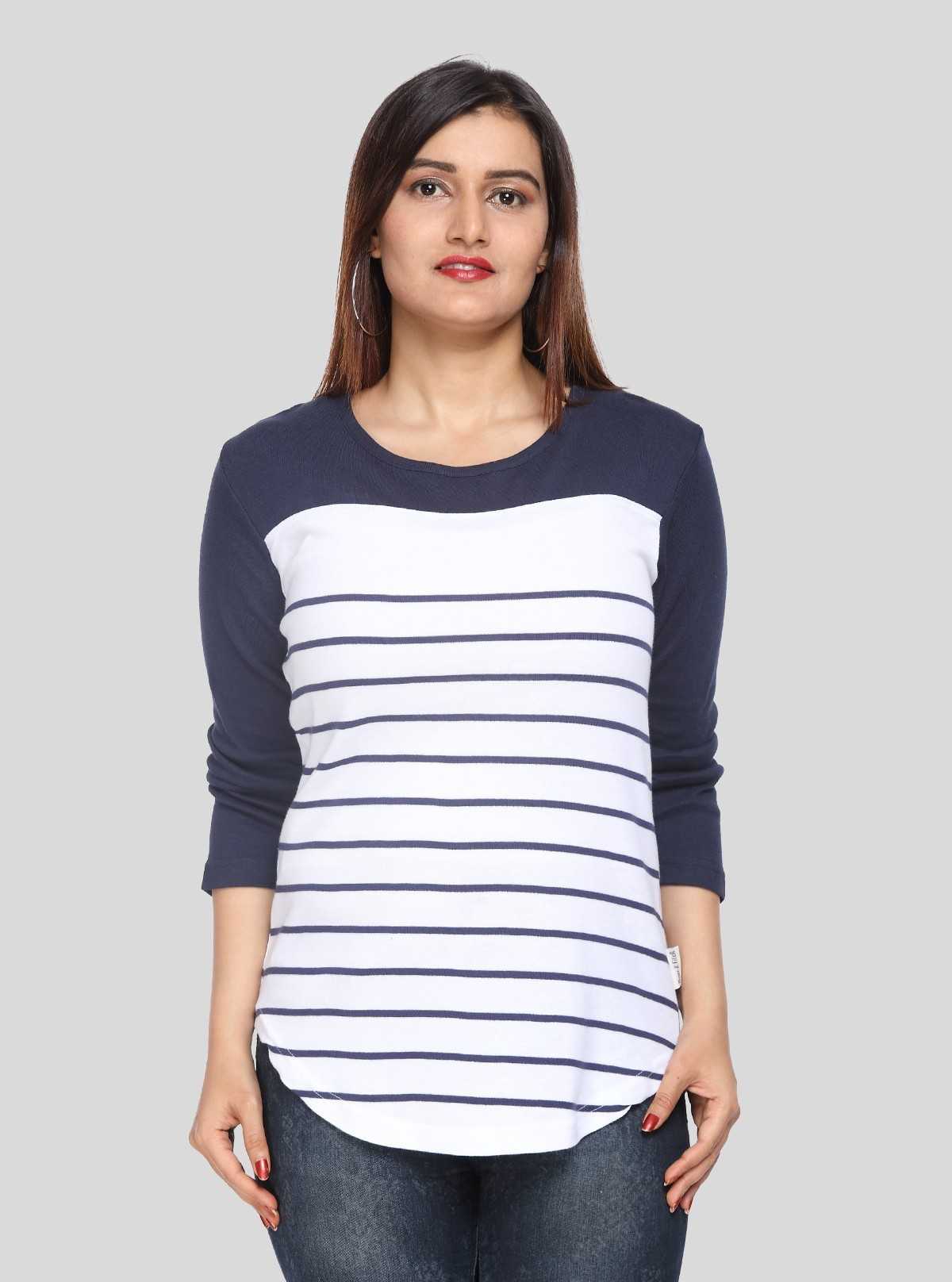 White Navy Stripe Womens Top