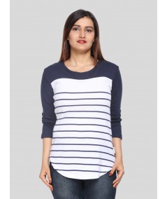 White Navy Stripe Womens Top