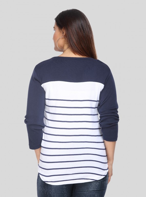 White Navy Stripe Womens Top