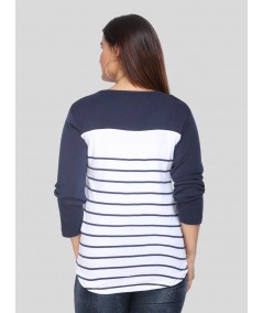 White Navy Stripe Womens Top