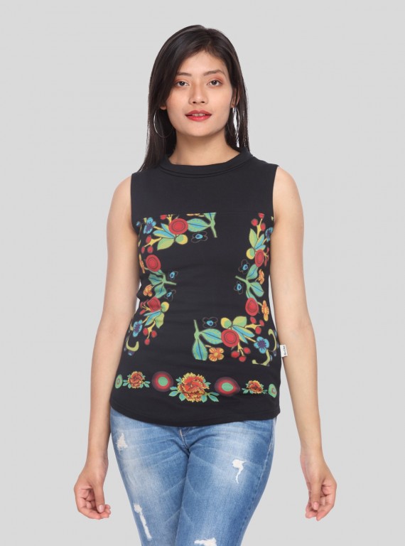 Women’s Black Multifloral Sleeveless Top – Boer and Fitch