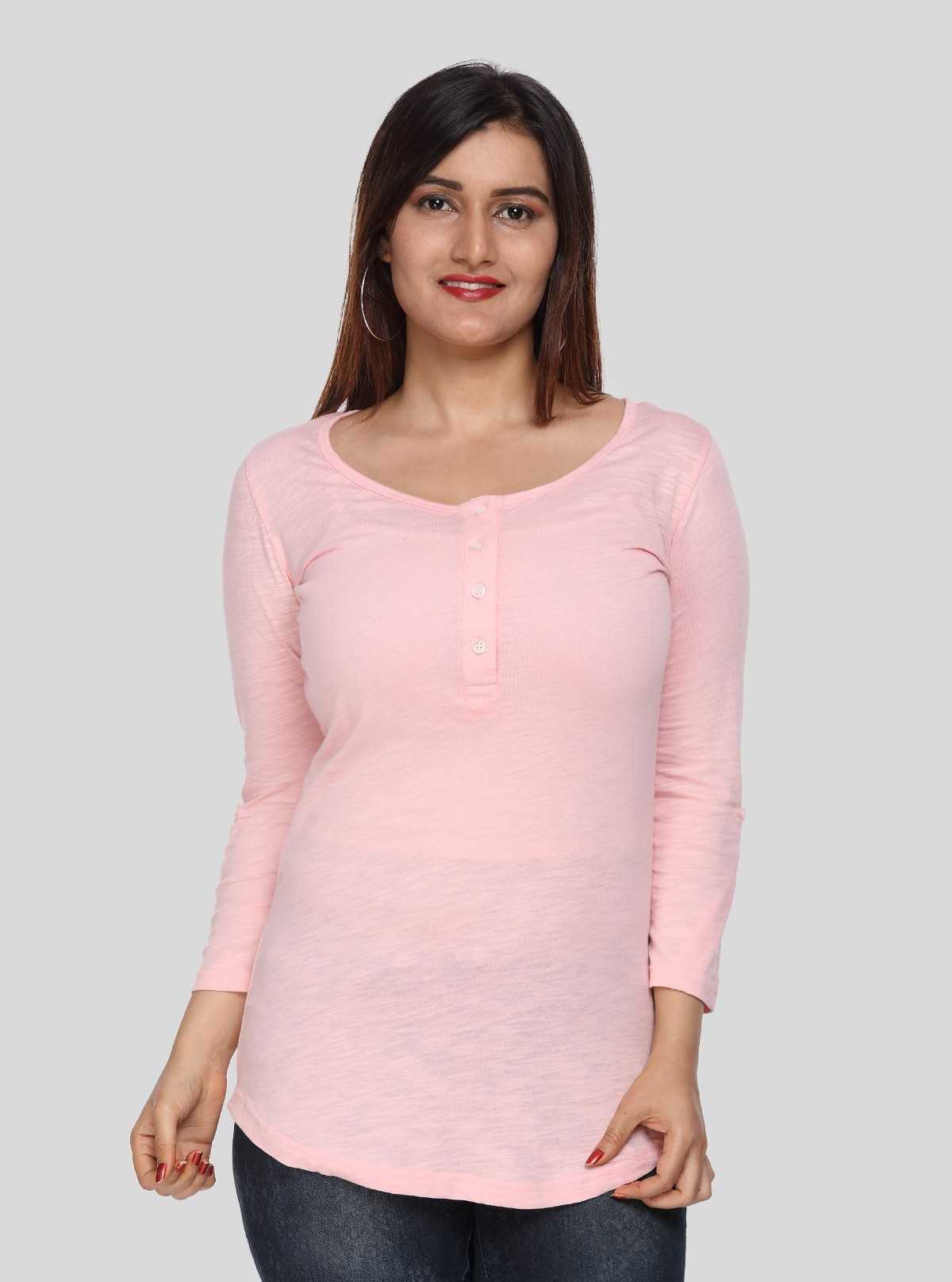 Pink Slub Button Top