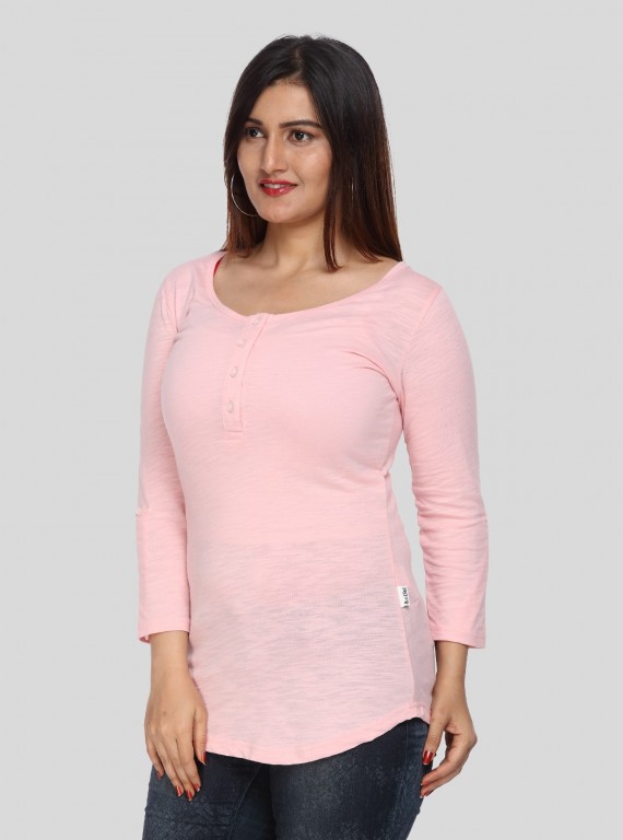 Pink Slub Button Top