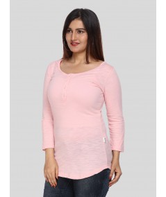 Pink Slub Button Top