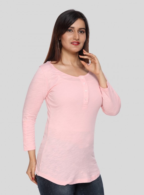 Pink Slub Button Top