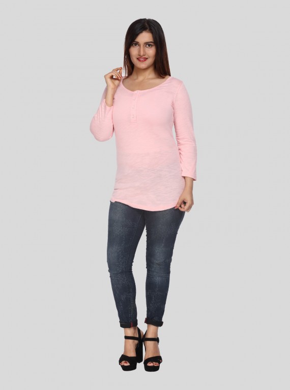 Pink Slub Button Top