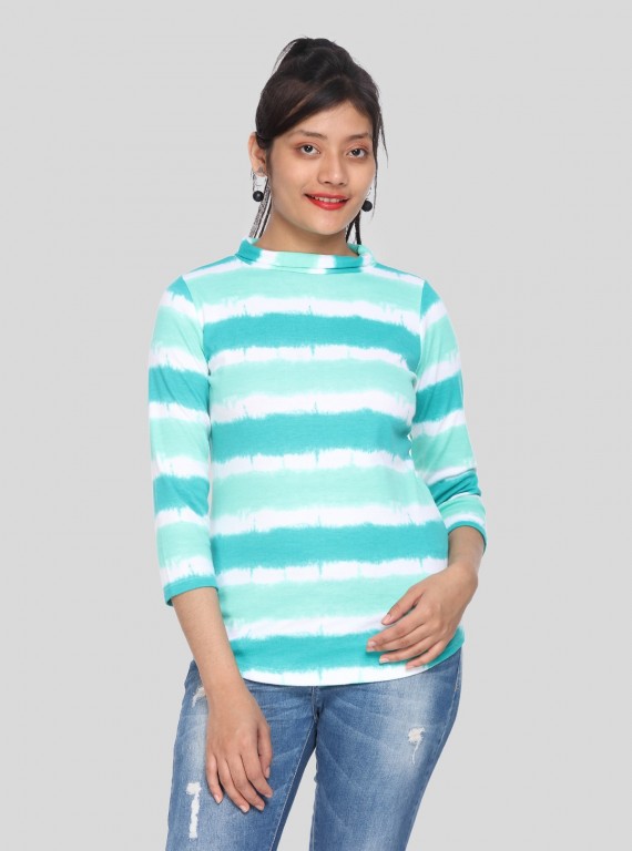 Women's Green Tie-Dye Roll Neck Cotton Knit Long Sleeve Top | Boer & Fitch