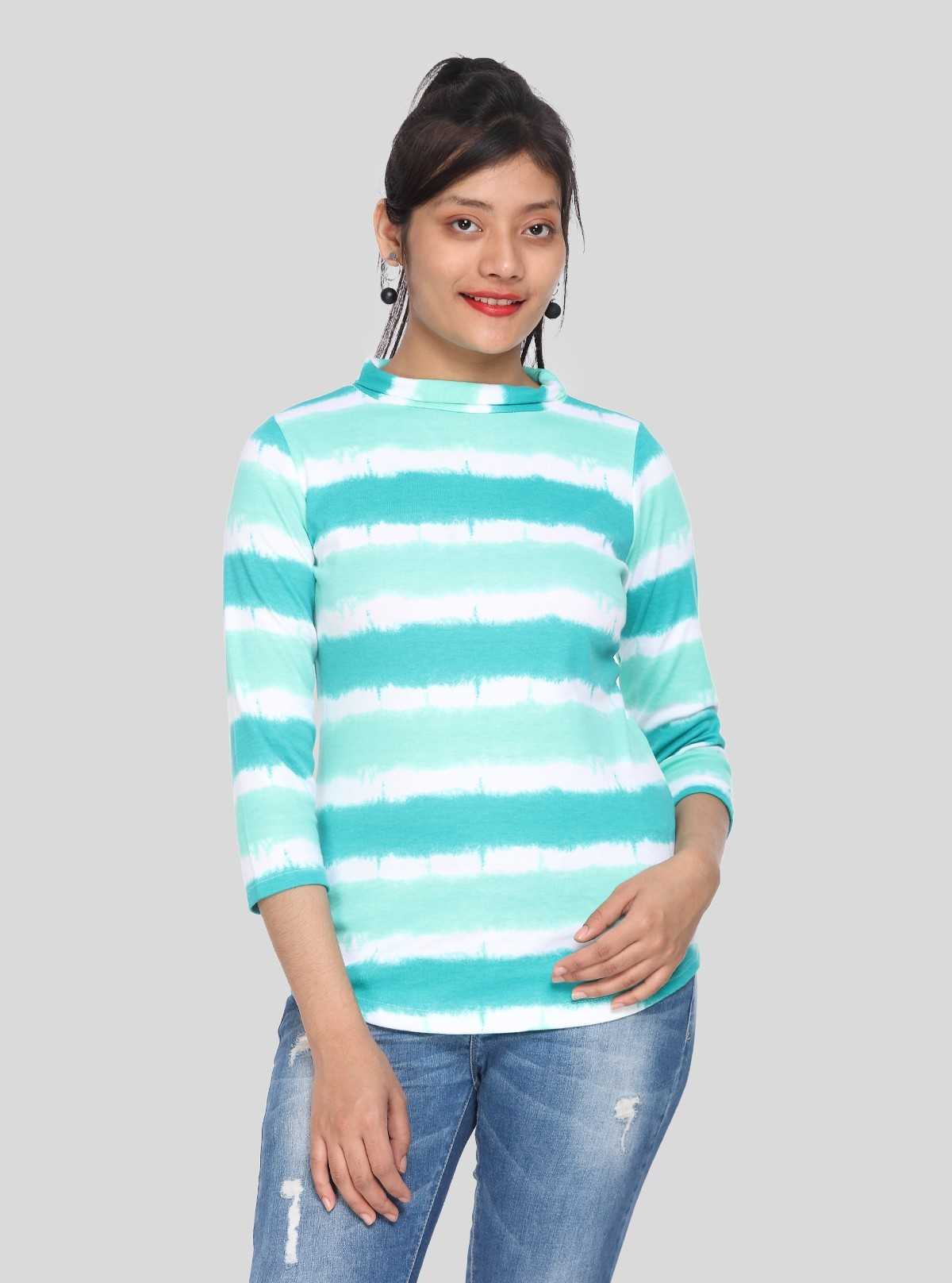 Women's Green Tie-Dye Roll Neck Cotton Knit Long Sleeve Top | Boer & Fitch