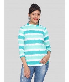 Women's Green Tie-Dye Roll Neck Cotton Knit Long Sleeve Top | Boer & Fitch