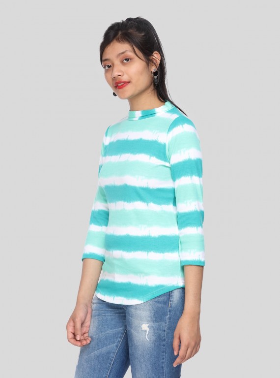 Green Tir & Dye Roll on Neck Top