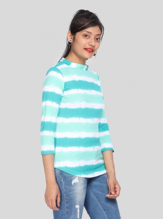 Green Tir & Dye Roll on Neck Top