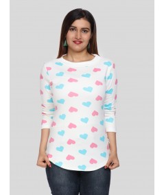 Women's White Heart Print 3/4 Sleeve Cotton Jersey Top | Boer & Fitch