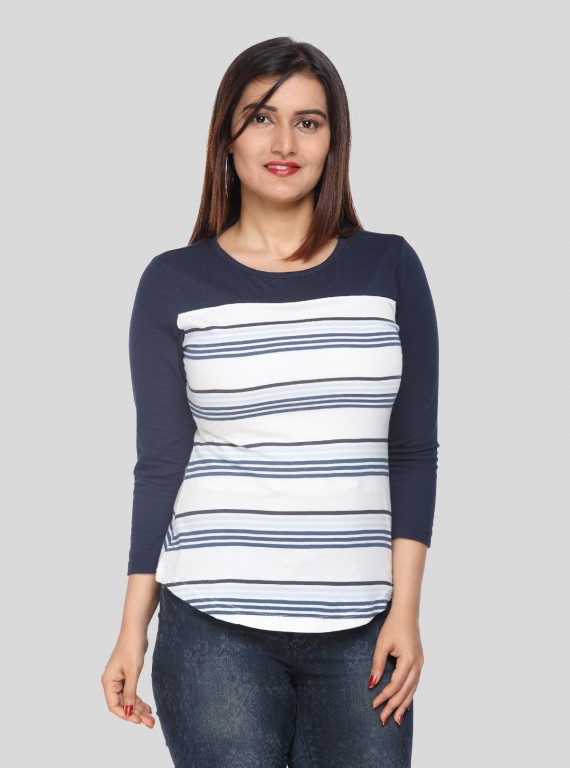 Women's Navy Stripe T-Shirt – Classic Comfort with a Modern Fit