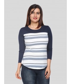 Women's Navy Stripe T-Shirt – Classic Comfort with a Modern Fit