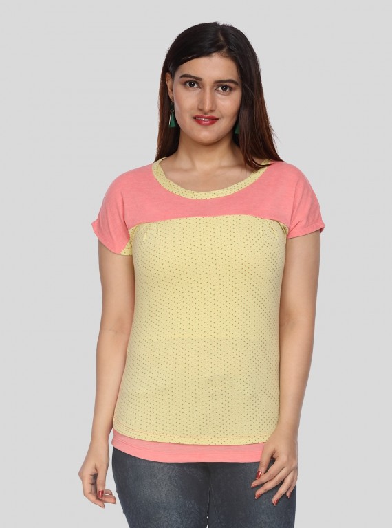Women's Yellow Polka Dot Cotton Jersey Knit Short Sleeve Top | Boer & Fitch
