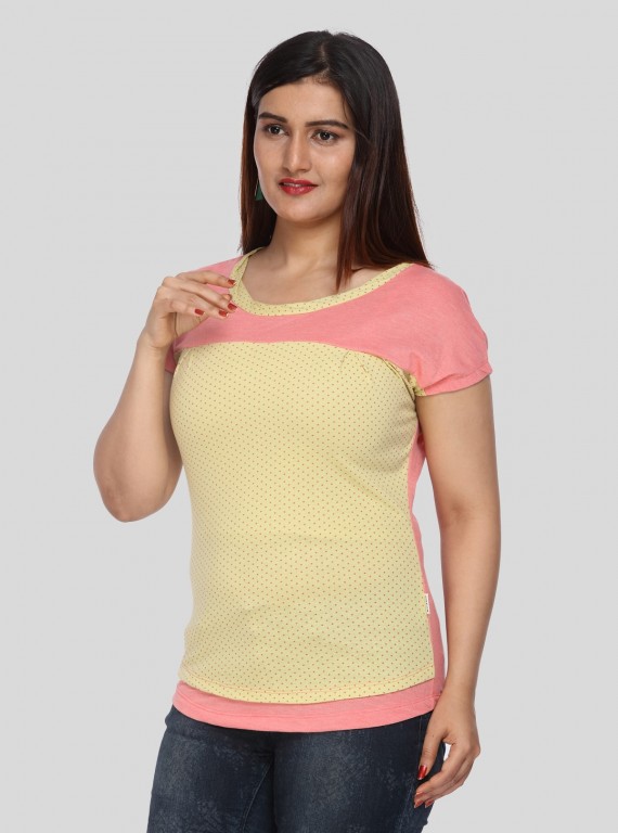 Salmon Dotted Cut & Sew Womens Top