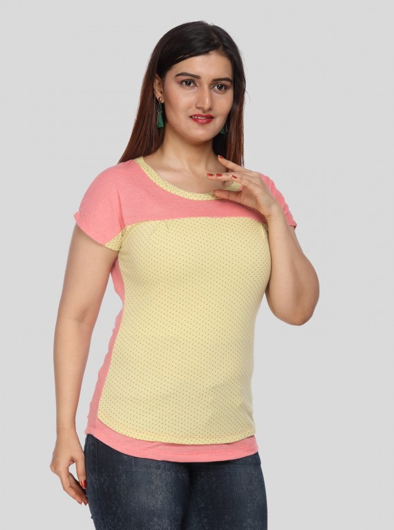 Salmon Dotted Cut & Sew Womens Top