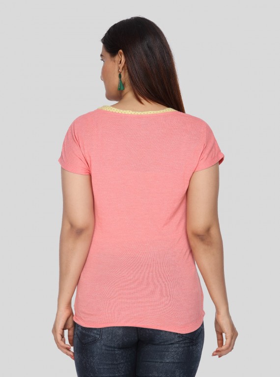 Salmon Dotted Cut & Sew Womens Top