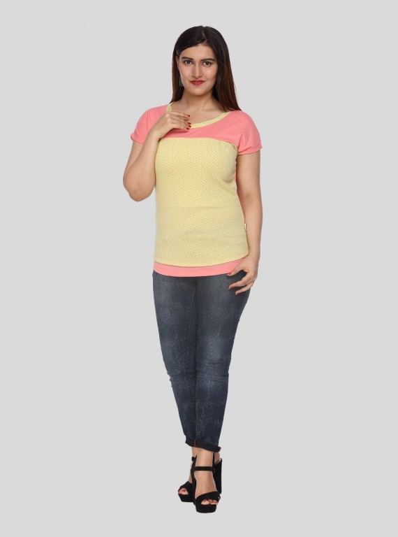 Salmon Dotted Cut & Sew Womens Top