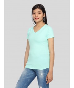 Womens Turquiose Green V Neck Tee