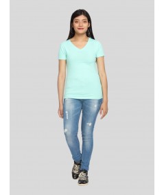 Womens Turquiose Green V Neck Tee