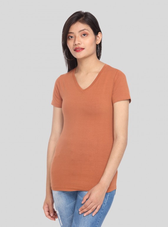Women’s Coco Brown V Neck Short Sleeve Cotton Jersey T-Shirt by Boer and Fitch
