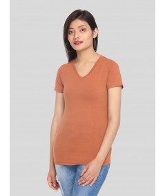Women’s Coco Brown V Neck Short Sleeve Cotton Jersey T-Shirt by Boer and Fitch