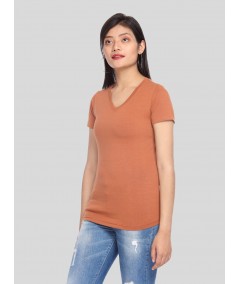Womens Brown V Neck Tee