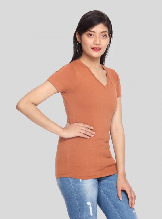 Womens Brown V Neck Tee
